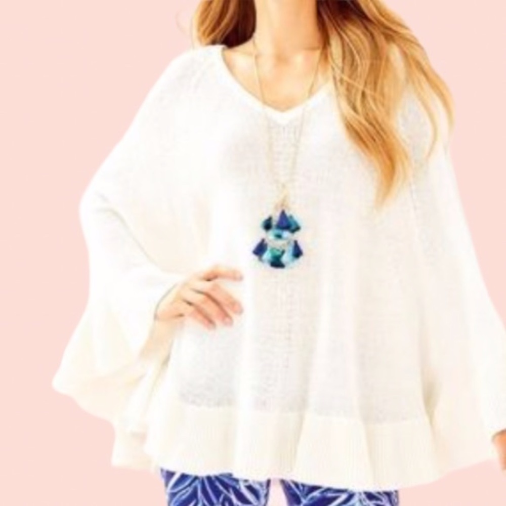 𝅺lilly Pulitzer Eileena Wrap Sweater Poncho White Knit XXS/XS